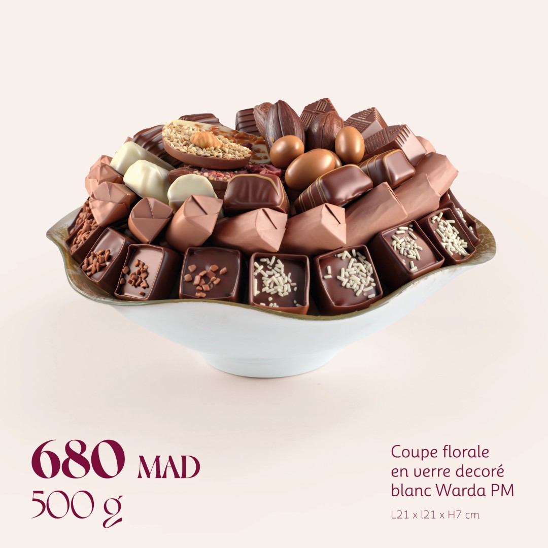 Coupe florale en verre decoré blanc Warda